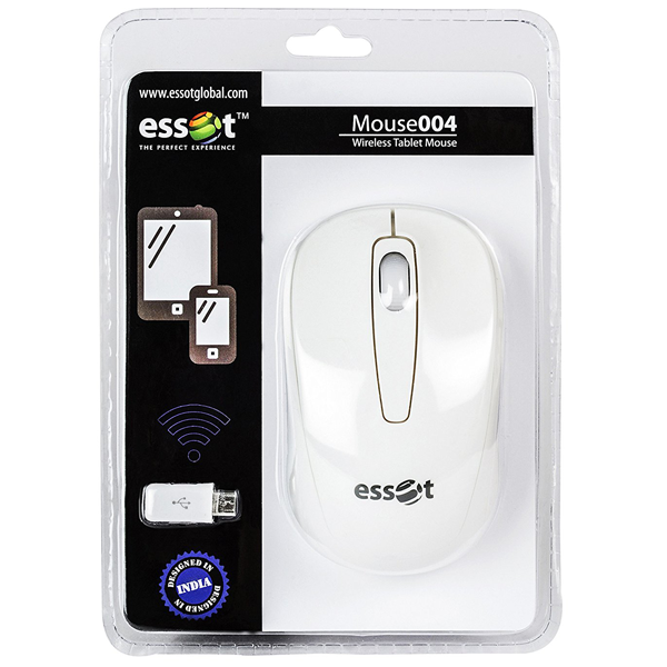 Essot- 004 Wireless Optical Mouse for Tablets, Smart Phones, Netbooks & Notebooks, White, 6 Month Warranty