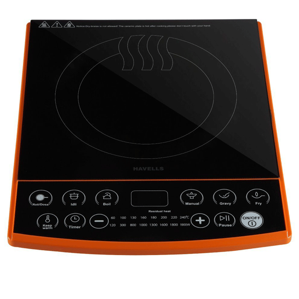 Havells Insta Cook ET-X Induction Cooktop 1900W (Black, Orange, Touch Panel)