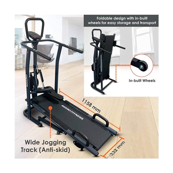 AGARO Rover Manual Treadmill Comes with Jogger Folding with 120 kgs max User Weight (Black)