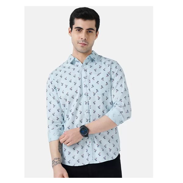 ALPHEUS (ALSH0822022) Men Regular Fit Printed Spread Collar Casual Shirt ( Aqua)
