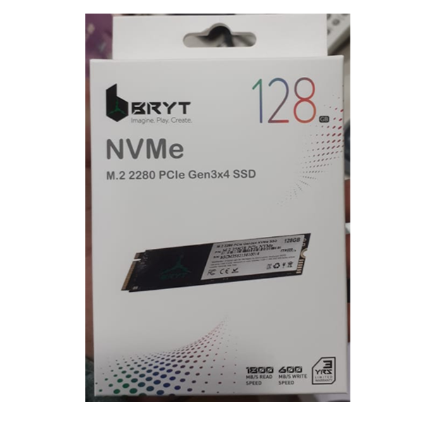 BRYT 128 GB NVMe m.2 2280 PCIe Gen3x4 SSD, 600 MBs Write, 1800 MBs Read