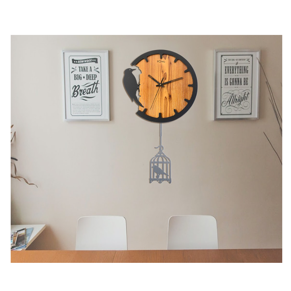 DIAMANTE A LA MODE Woodpecker Designer and Latest Stylish Metal Premium Wall Clock for Home (Silent Movement, Wooden)