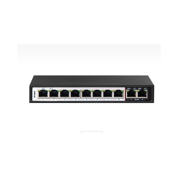 D-Link 10-Port PoE Switch with 8 Long Reach 250m PoE Ports and 2 Uplink Ports (DES-F1010P-E)