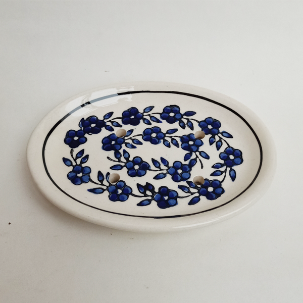 Hast Crafts Handpainted Ceramic Bathroom Set (4 pc), White&Blue