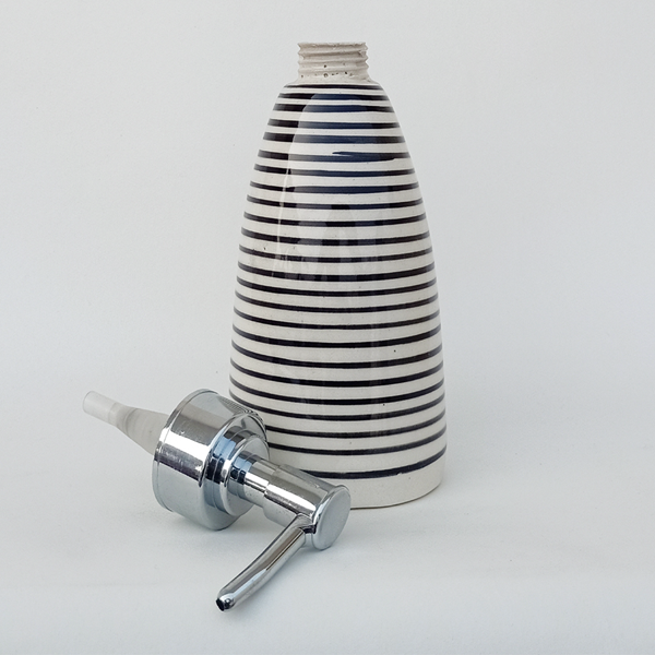 Hast Crafts Handpainted Stripes Ceramic Dispenser Bottle ( Black)