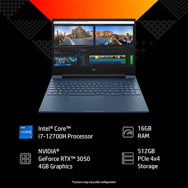 HP Victus 15-fa0353TX Gaming Laptop (Intel Core i7/ 12th Gen/ 16GB RAM/ 512GB SSD/ RTX 3050 4GB Graphics/ Windows 11/ MS Office/ Backlit KB/15.6" FHD Screen/ 1 Year Warranty),Blue