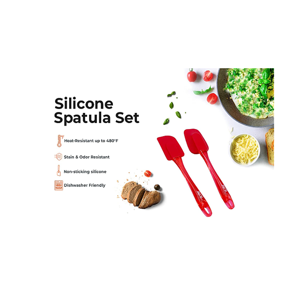 iLife Silicone Spatula Heat Resistant,BPA Free Spatula,Non-Stick with Baking Brush Set of 4 piece (Red)