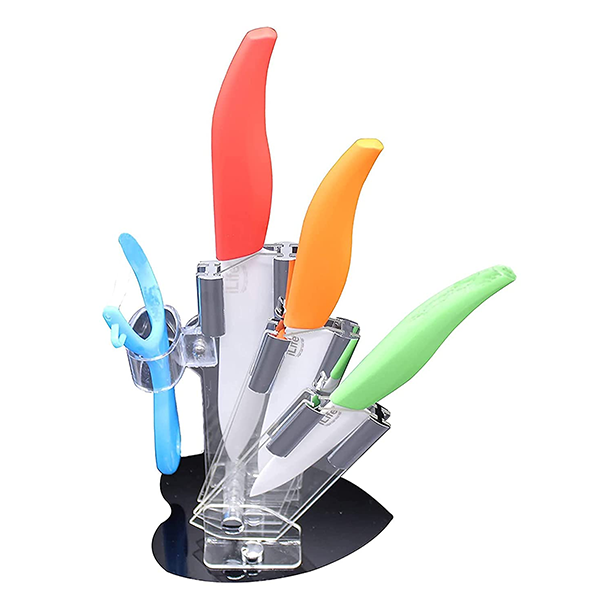 iLife Ceramic Kitchen Knife Set, 5-Piece Kitchen Cutlery Block Knife Sets with Fruit Peeler & an Acrylic Stand (Multi Color)