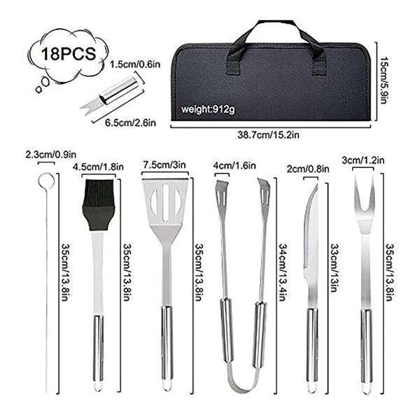 iLife BBQ Tools Set, Stainless Steel Barbecue Accessories with Storage Bags, (18 Pieces)