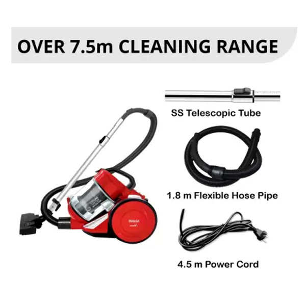 Inalsa Aristo Bagless Dry Vacuum Cleaner with Reusable Dust Bag (Red)