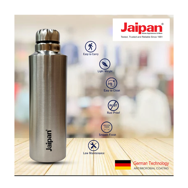 Jaipan ( Jaipan_B) High Grade Premium Metal Water Bottle ( 1000ml) With German Technology Anti-Microbial Coating ( Metallic)
