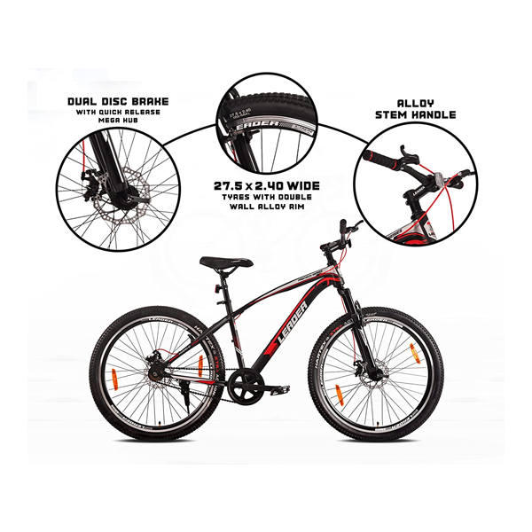 Leader Brawny 27.5T Single Speed MTB Cycle / Free Pan India Installation/ Dual Disc Brake and Front Suspension Ideal for 12+ Years