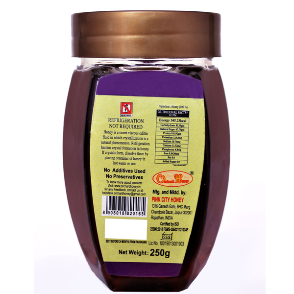 Orchard Honey,( Jamun Flora) 100% Pure & Natural (No Additives, No Preservatives) (250gm)