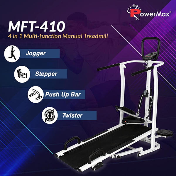 PowerMax Fitness MFT-410 Manual Treadmill with Free Installation Assistance, Home Use & Multifunction