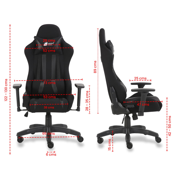 Green Soul ( Beast_FullBlack_GS600_132) Racing Edition Ergonomic Gaming Chair with Premium Fabric & PU Leather, Adjustable Neck & Lumbar Pillow, 3D Adjustable Armrests & Strong Nylon Base (Full Black)