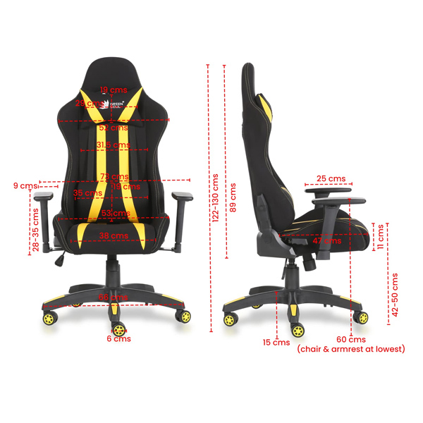 Refurbished Green Soul ( Beast_BlackYellow_GS600) Racing Edition Ergonomic Gaming Chair with Premium Fabric & PU Leather, Adjustable Neck & Lumbar Pillow, 3D Adjustable Armrests & Strong Nylon Base (Black & Yellow)