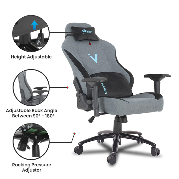 Refurbished Green Soul ( Vision_GS399_Slate-Fabric) Multi-Functional Ergonomic Gaming Chair, Premium Fabric Chair with Adjustable Neck & Lumbar Pillow, 4D Adjustable Armrests & Heavy Duty Metal Base (Slate)