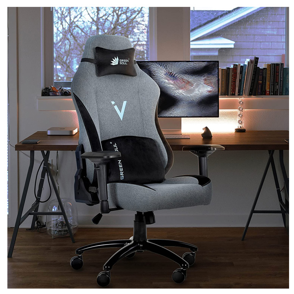 Refurbished Green Soul ( Vision_GS399_Slate-Fabric) Multi-Functional Ergonomic Gaming Chair, Premium Fabric Chair with Adjustable Neck & Lumbar Pillow, 4D Adjustable Armrests & Heavy Duty Metal Base (Slate)