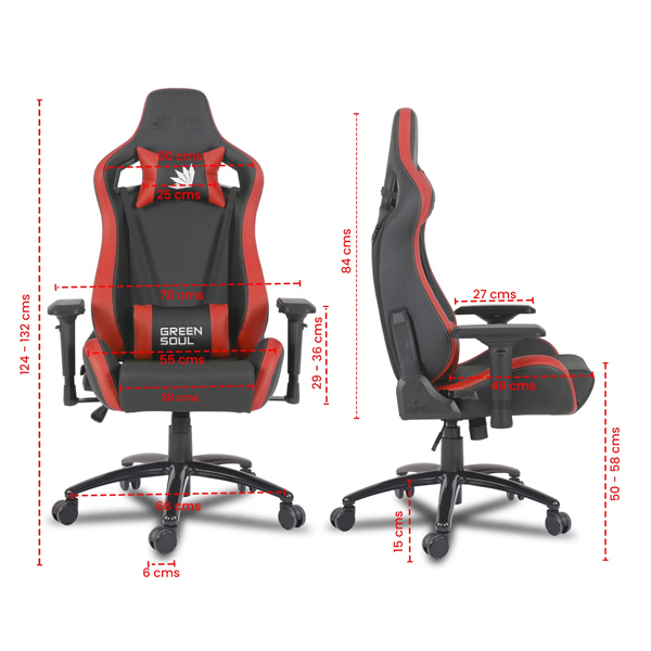 Refurbished Green Soul ( Fiction_BlackRed) Multi-Functional Ergonomic Gaming Chair with Premium & Soft PU Leather Fabric, Adjustable Neck & Lumbar Pillow, 4D Adjustable Armrests & Heavy Duty Metal Base (Black & Red)