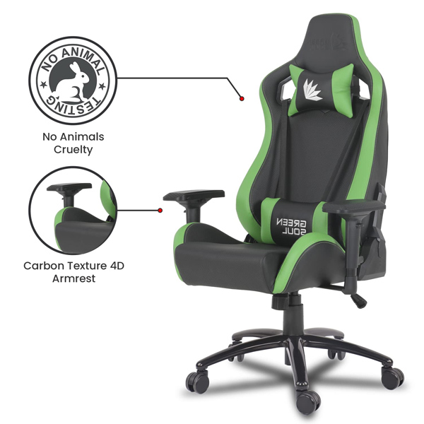 Refurbished Green Soul ( Fiction_BlackGreen) Multi-Functional Ergonomic Gaming Chair with Premium & Soft PU Leather Fabric, Adjustable Neck & Lumbar Pillow, 4D Adjustable Armrests & Heavy Duty Metal Base (Black & Green)