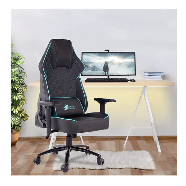 Refurbished Green Soul (Glance_BlackBlue_GS350) Multi-Functional Ergonomic Gaming Chair, Premium Leatherette Chair with Best in Class Comfort, Adjustable Neck & Lumbar Pillow, 4D Adjustable Armrests & Heavy Duty Metal Base (Black & Blue)