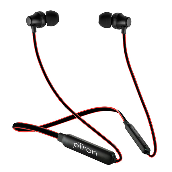 Refurbished PTron Tangent Lite Bluetooth 5.0 Wireless Headphones with Hi-Fi Stereo Sound, Mic (Black & Red)