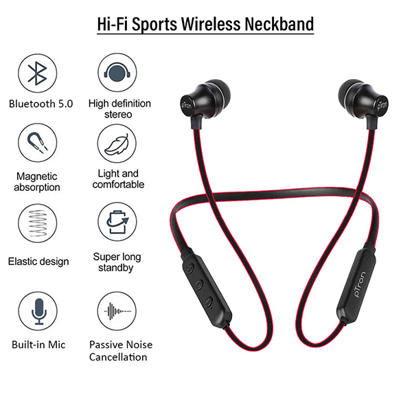 Refurbished PTron Tangent Lite Bluetooth 5.0 Wireless Headphones with Hi-Fi Stereo Sound, Mic (Black & Red)