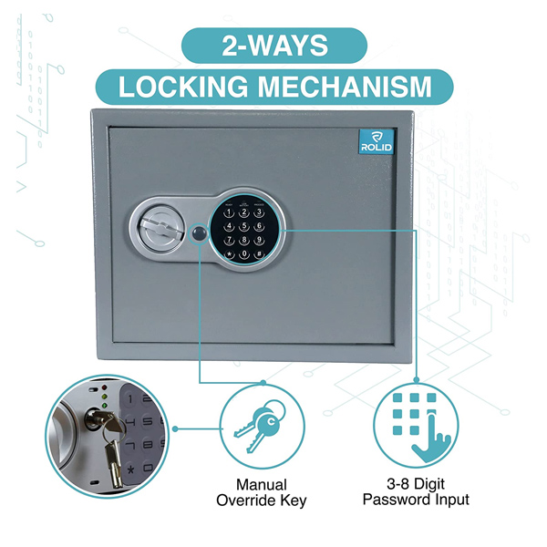 Rolid ( ROL-HSF-GRY-MED-P1) Electronic Home Safe / Locker for Home, Office & Shops with Digital Locking System (33.98 Litres, Grey)