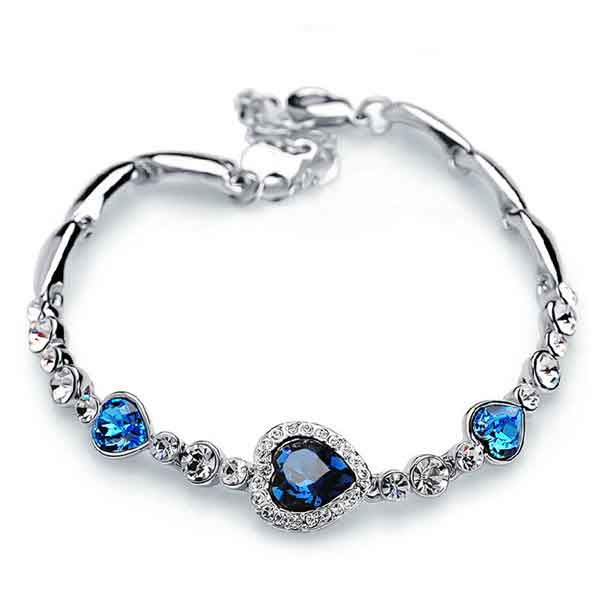 Sukkhi Trendy Valentine Heart Crystal Stone Rhodium Plated Aqua Blue Bracelet for Women (BC80805)