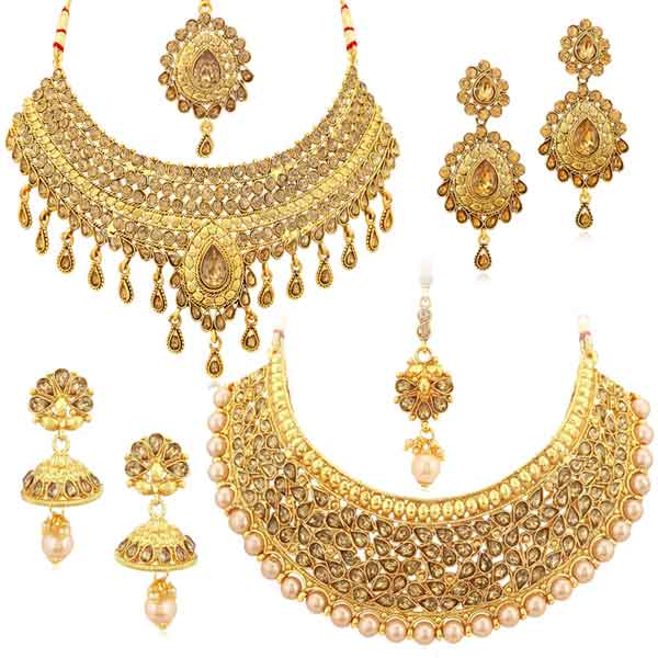 Sukkhi Sparkling Gold Plated Lct Necklace Set Combo For Women (CB73380)