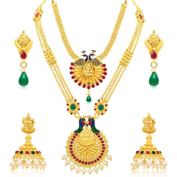 Sukkhi Peacock String Gold Plated Necklace Set Combo For Women (CB73385)