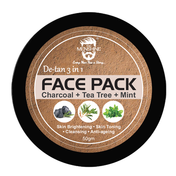 The Menshine De-Ten 3 In 1 Face Pack - Charcoal + Tea Tree + Mint 50 Gm, Skin Brightening, Skin Toning Cleaning, Anti-Ageing