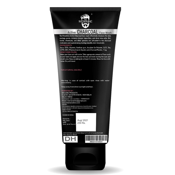 The MenShine Activated Charcoal Face Wash Skin Purifying Thorough Cleansing Oil & Dirt Removal For All Skin Types, Prevents Acne, Oil Control Face Wash For Men-100gms, SLS And Paraben Free