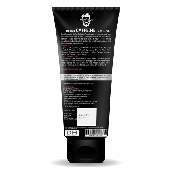 The MenShine De-Ten Caffeine Face Scrub (100gm) For Deep Exfoliation, Removes Blackheads & Whiteheads And Polishes Skin, With Coffee, Walnut & Pro-Vitamin E, Scrub For Men