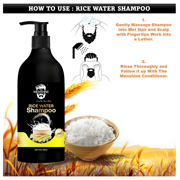 The MenShine Rice Water Shampoo - Strength & Growth Formula - Free From Mineral Oils, Sulphates & Paraben - For All Hair Types - 300 ML, Rich In Natural Protein, Volumizes Hair, Cleans Scalp