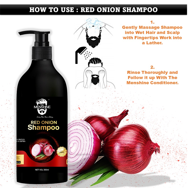 The MenShine Red Onion Shampoo With Red Onion Black Seed Oil Extract For Hair Growth And Hair Strengthening With Hairfall And Dandruff Control Shampoo No Paraben No Silicon-Sulphate No Colour 300 Ml