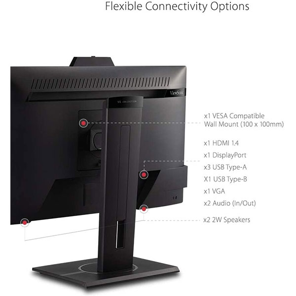 ViewSonic (VG2440V) 24 Inch Full HD IPS Video Conferencing Monitor (Black)
