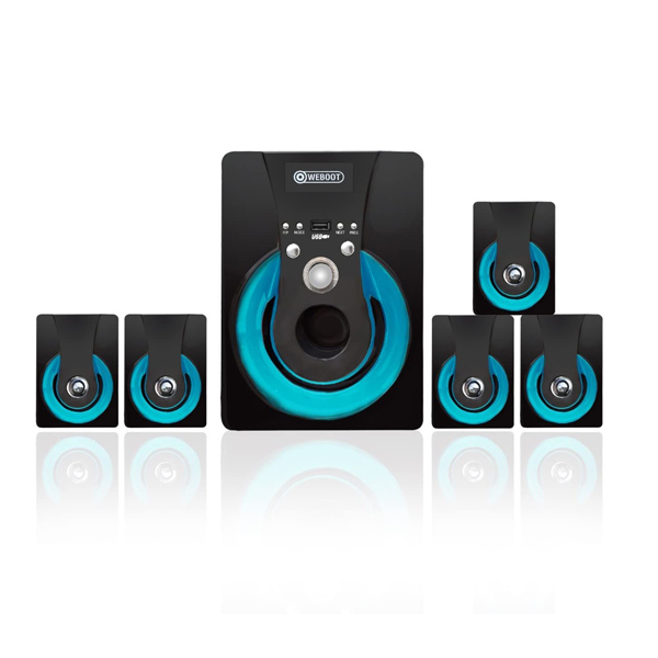 WEBOOT 5.1-Channel 80 Watt 4 Woofer System, 3 x 5 Speakers with Bluetooth/FM/SD Card/ AUX Support & Remote Control Bluetooth Home Theater ( Blue)
