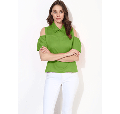 brover fashion collar & cold shoulder cotton linen top - green