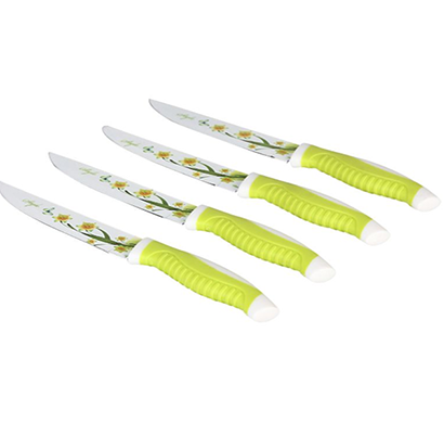 cosmosgalaxy i3389-c printed stainless steel ceramic coated utility knives, set of 4, green