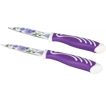 cosmosgalaxy i3390-b printed stainless steel pairing kitchen knife set, ceramic coated, set of 2, purple