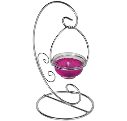 cosmosgalaxy i3772-a decorative candle holder in steel with gel tealight candle, pink
