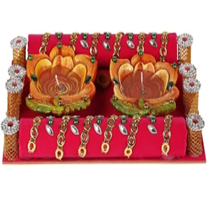 cosmosgalaxy i3276 handicraft thali terracotta table diya set, red and brown