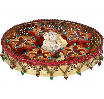 cosmosgalaxy i3279 handicraft decorative diwali diya pooja thali, multi-color