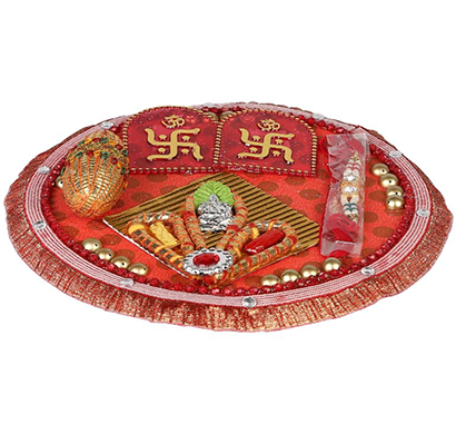 cosmosgalaxy i3383 handicraft rakhi thali, red