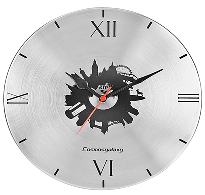 cosmosgalaxy i3462 london designer stainless steel round wall clock, silver black