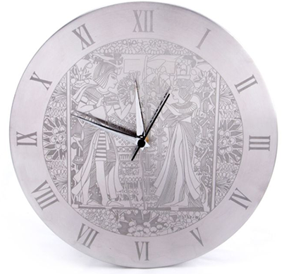cosmosgalaxy i0162 egyptian stainless steel round wall clock for home, silver