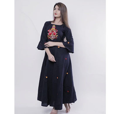 cotton embroidery work kurti cemb-001 (black and blue)