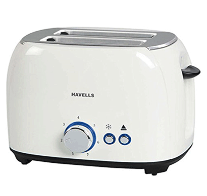 havells crust 800-watt 2 slices pop-up toaster (white)