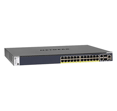 netgear m4300-28g-poe+ (gsm4328pa) 24-port layer 3 managed stackable gigabit poe+ switch w/ 2x 10gbe copper, 2x 10gbe sfp+ ports (550w)